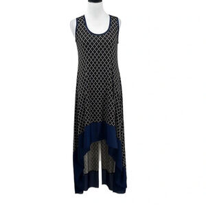 T Bags Dress Womens XS Black Blue Argyle Print High Low Ruffled‎ Hem Sleeveless